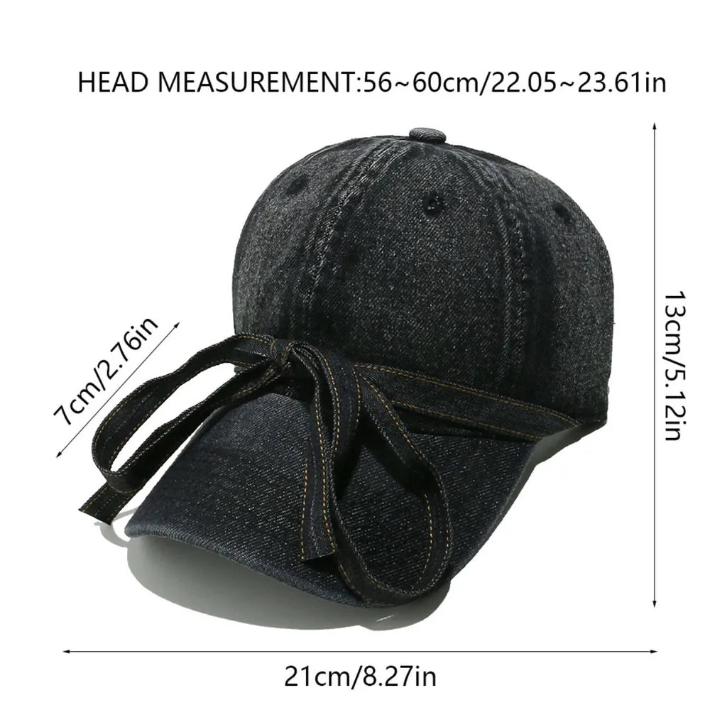 Washed Bow Denim Baseball Cap - Fashorio
