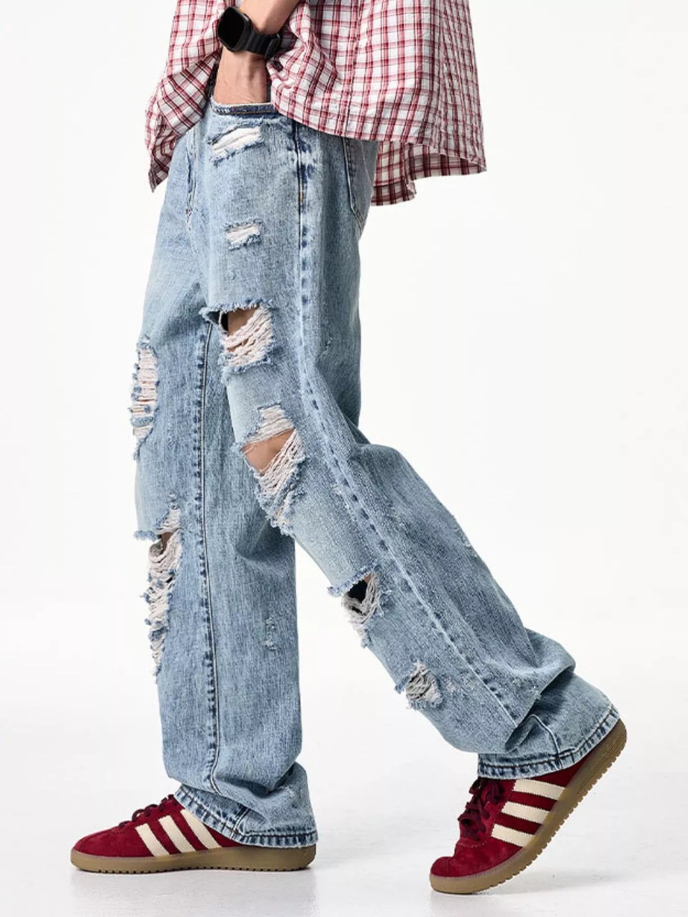 Men's Distressed Wide Leg Jeans - Fashorio