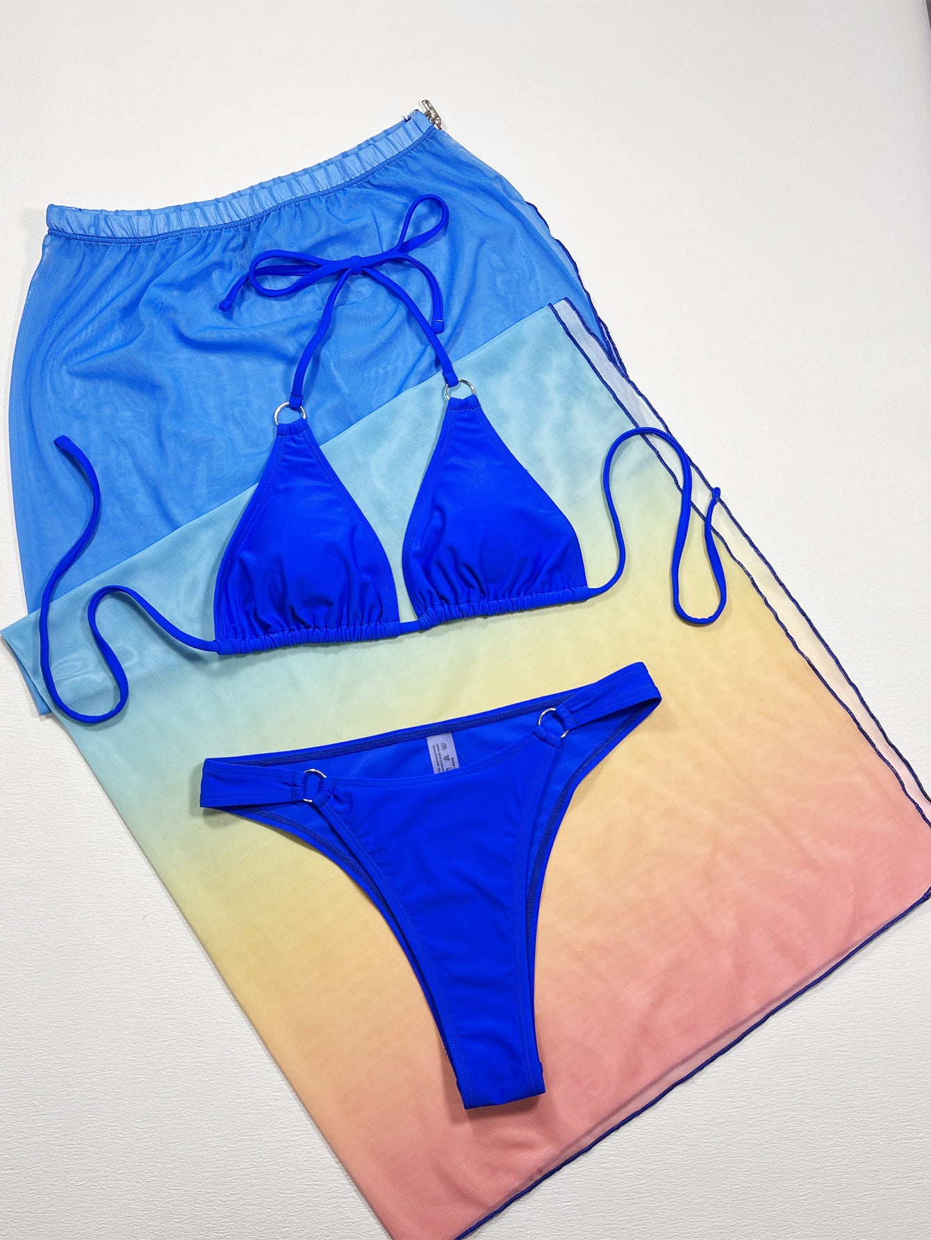 Gradient Halter Neck Three-Piece Swim Set - Fashorio