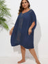 Crochet Trim V-Neck Beach Cover Up Dress Purplish Blue One Size - Fashorio