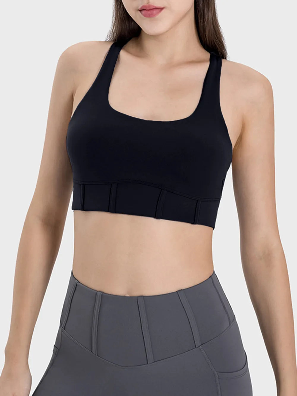 Millennia Square Neck Wide Strap Active Tank Black - Fashorio