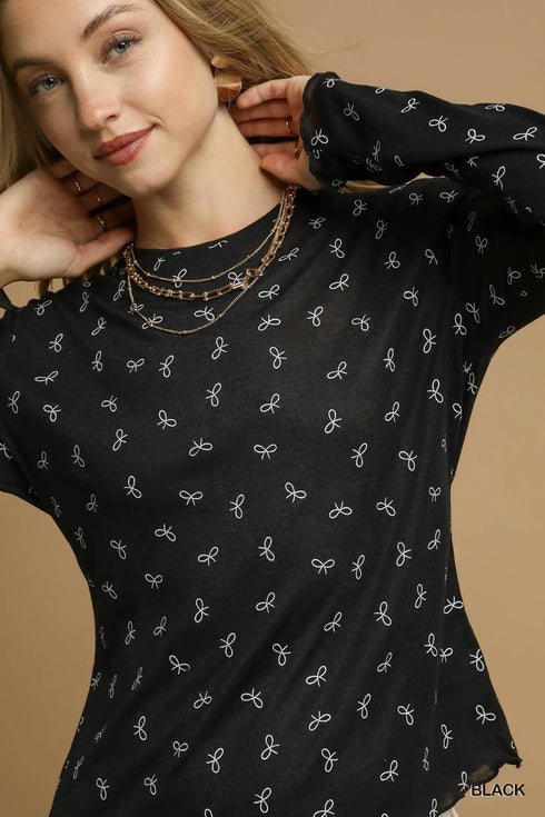 Umgee Bow Print Lightweight Knit Top - Fashorio