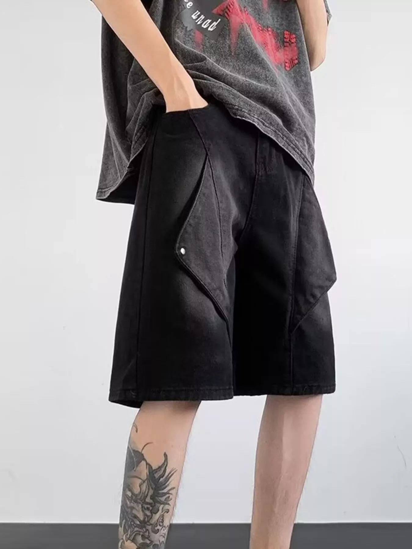 Men's Plus Size Wash Denim Shorts with Pockets - Fashorio