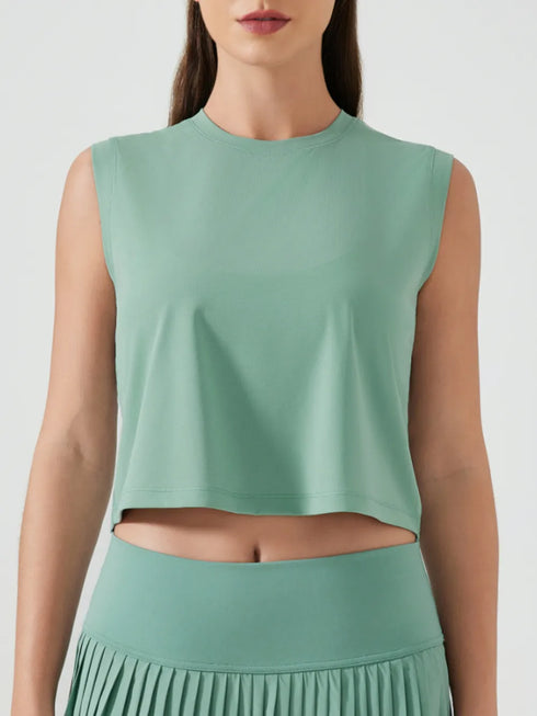 Millennia Round Neck Cropped Active Tank - Fashorio
