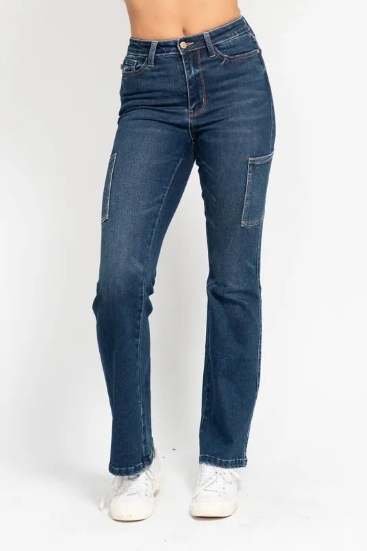 Judy Blue Full Size High Waist Cargo Bootcut Jeans Plus Size DK - Fashorio