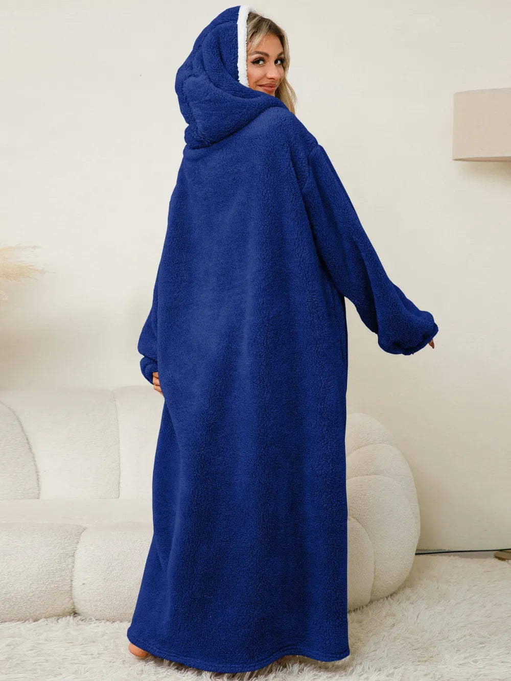 Pocketed Contrast Long Sleeve Hooded Lounge Dress - Fashorio