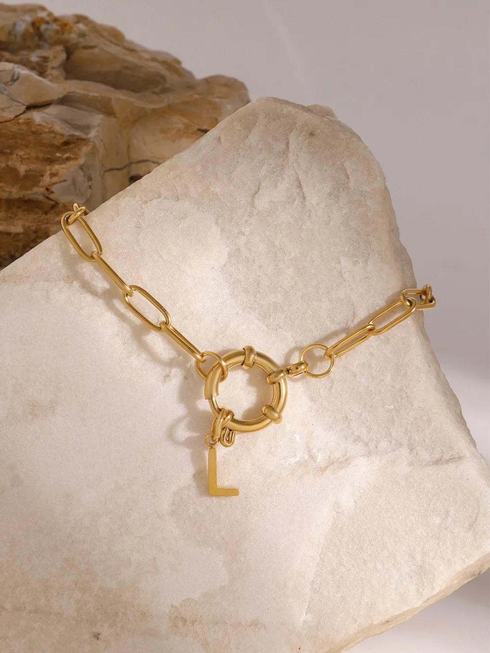 18K Gold-Plated Stainless Steel Letter L Bracelet - Fashorio