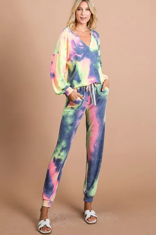BiBi Tie Dye French Terry Casual Pants - Fashorio