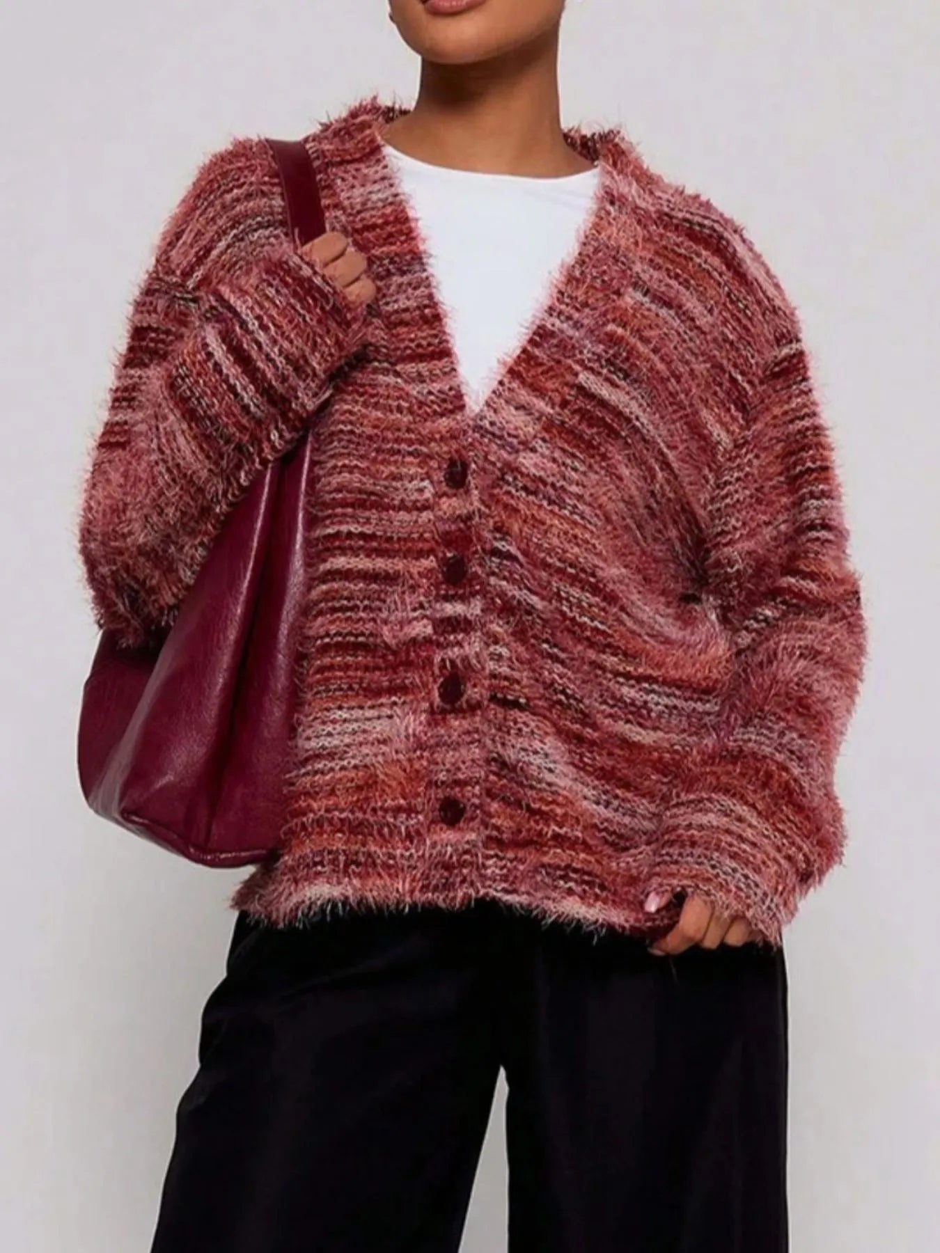 Fuzzy Button Down Chunky Cardigan - Fashorio