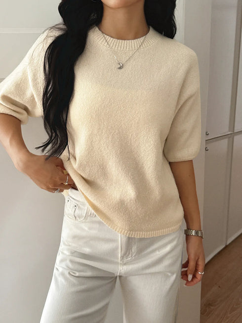 Ribbed Hem Round Neck Sweater - Fashorio