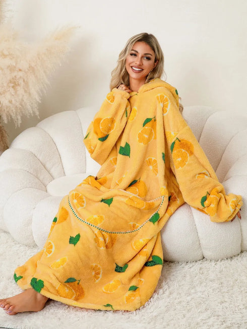 Fuzzy Pocketed Long Sleeve Hooded Lounge Dress - Fashorio