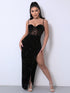 Sequin Spliced Mesh Adjustable Strap Dress Black - Fashorio