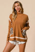 BiBi Mock Neck Sweater with Leopard Pocket - Fashorio