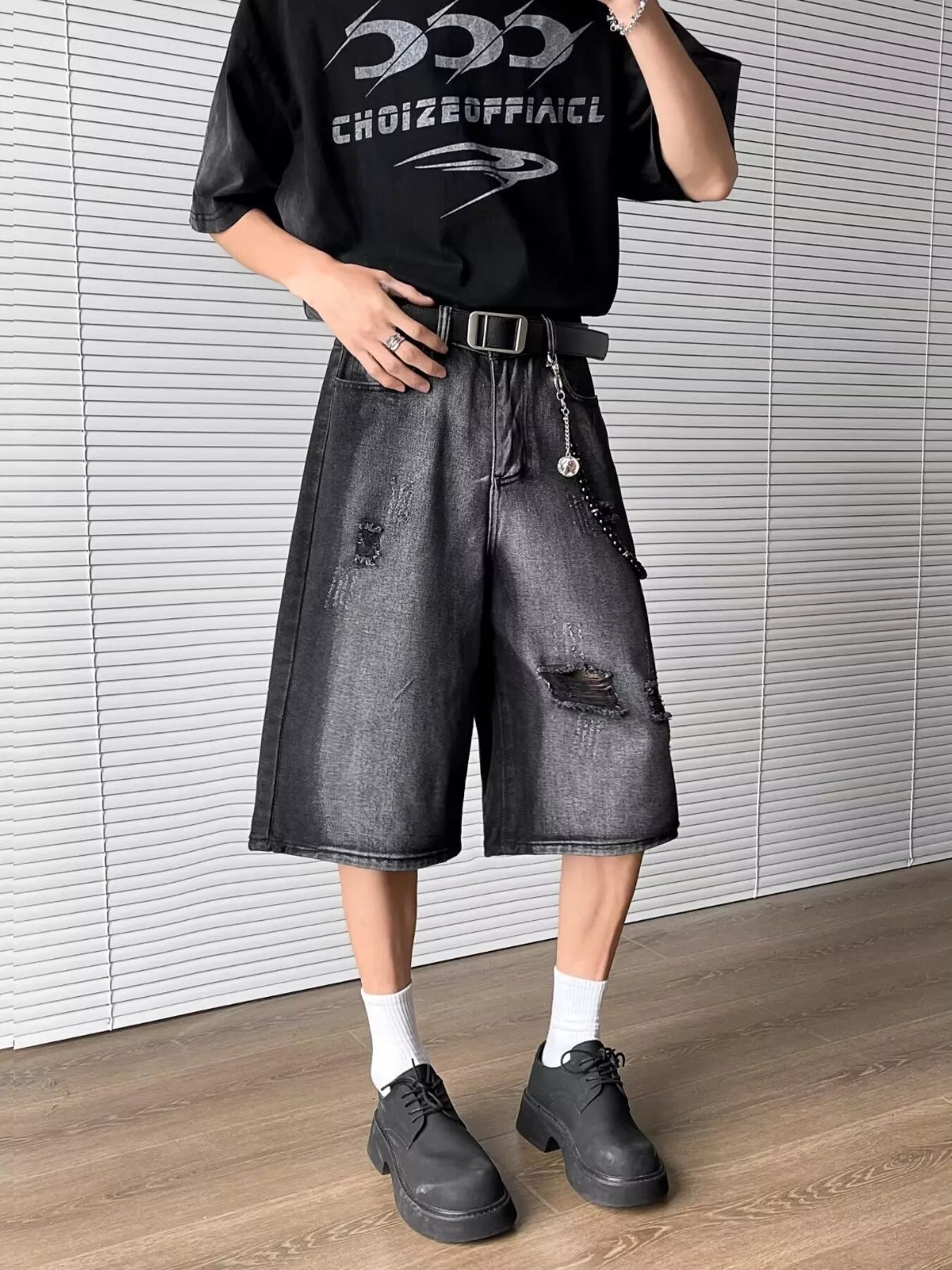 Men's Full Size Distressed Wide Leg Denim Shorts Plus Size - Fashorio