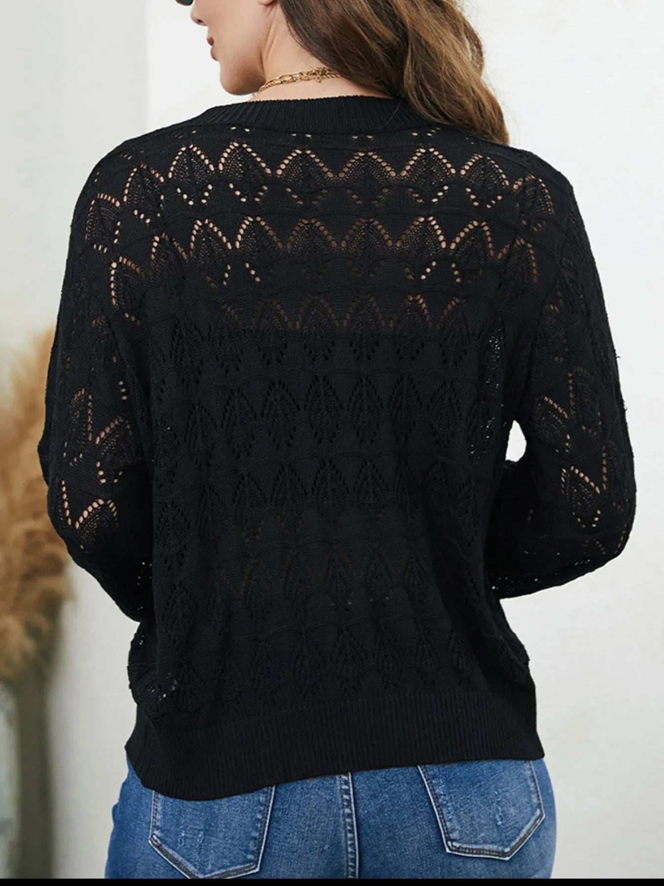 Openwork Button Up Cardigan - Fashorio