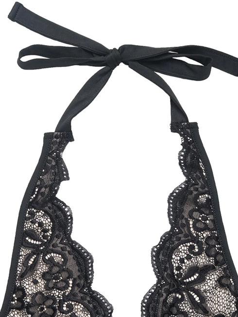 Lace Halter Neck Bodysuit - Fashorio
