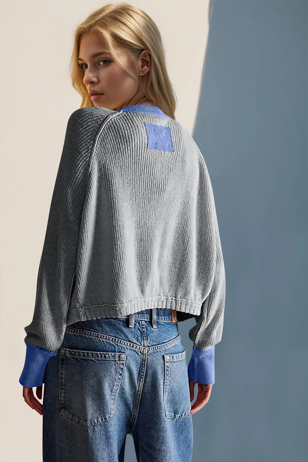 Double Take Contrast Button Up Long Sleeve Cardigan - Fashorio