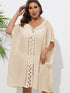 Crochet Trim V-Neck Beach Cover Up Dress Apricot One Size - Fashorio