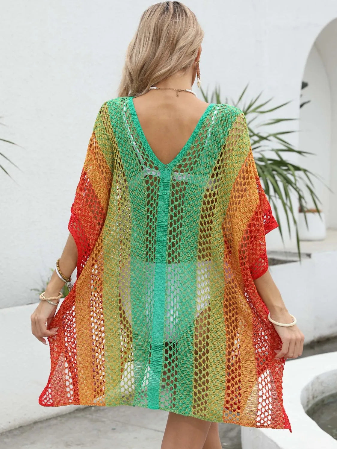 Rainbow Gradient Crochet Beach Cover Up - Fashorio