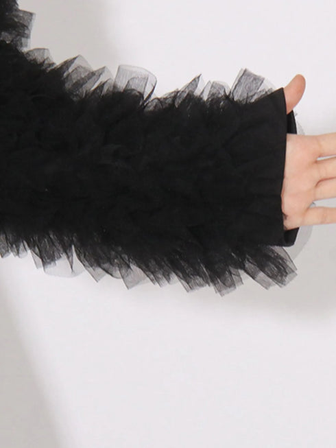 One Button Mesh Long Sleeve Blazer - Fashorio