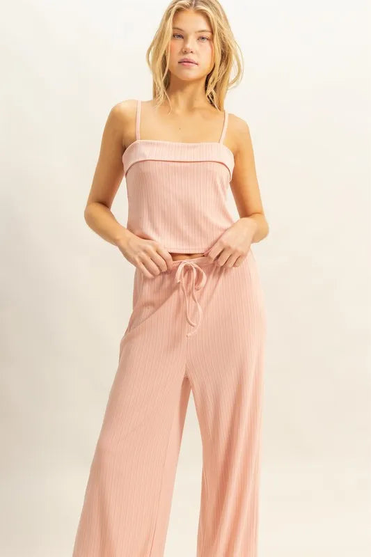 HYFVE Rib Knit Cami Top and Pants Set PEACH - Fashorio