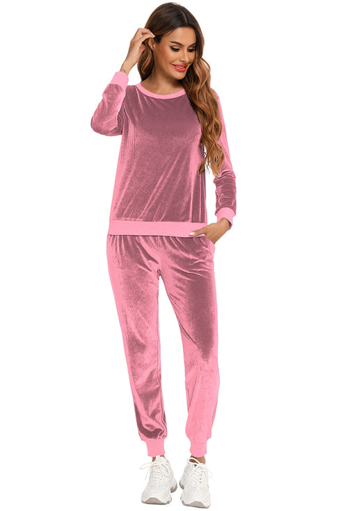 Round Neck Long Sleeve Loungewear Set with Pockets - Fashorio