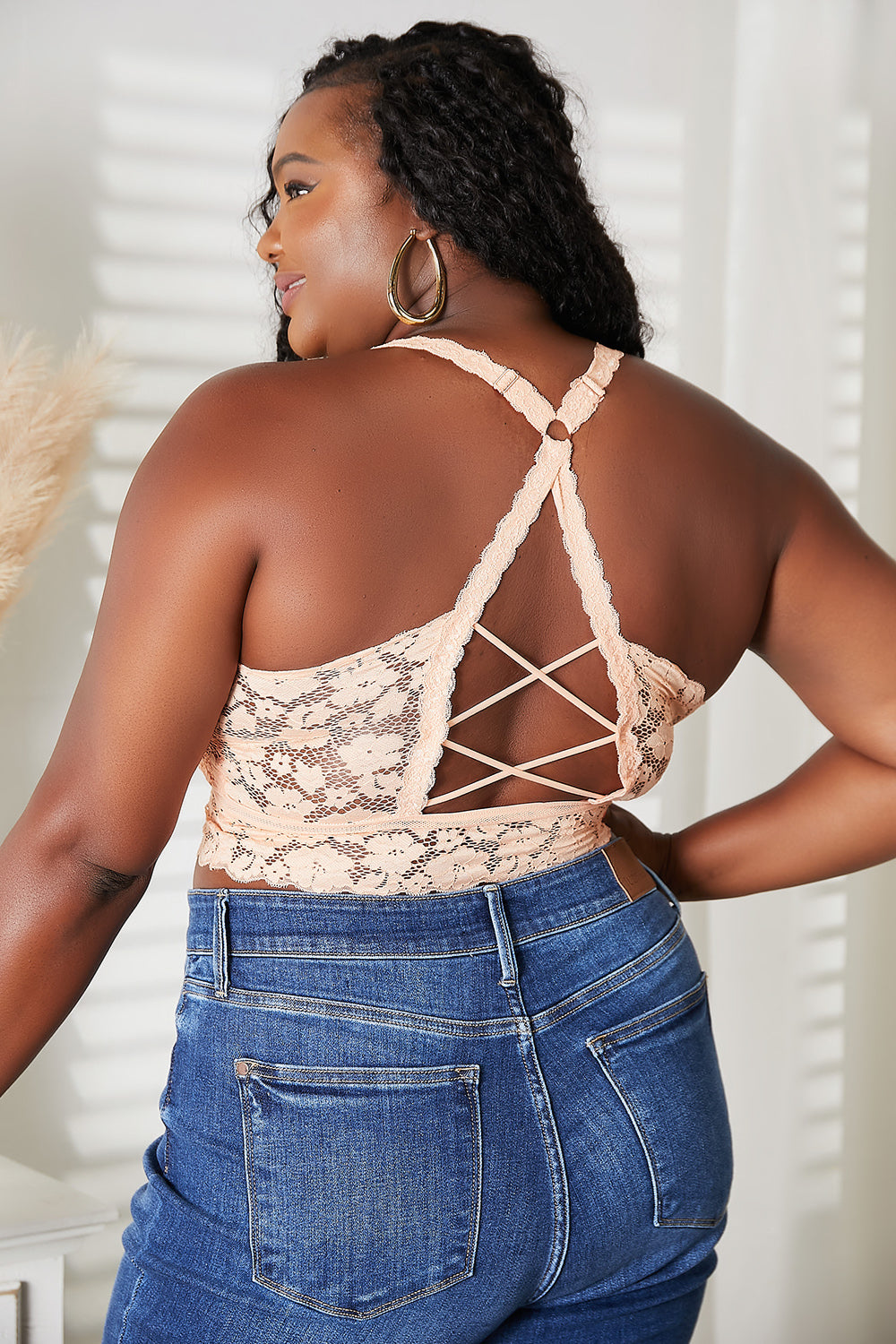 JadyK Juliette Full Size Crisscross Lace Bralette - Fashorio