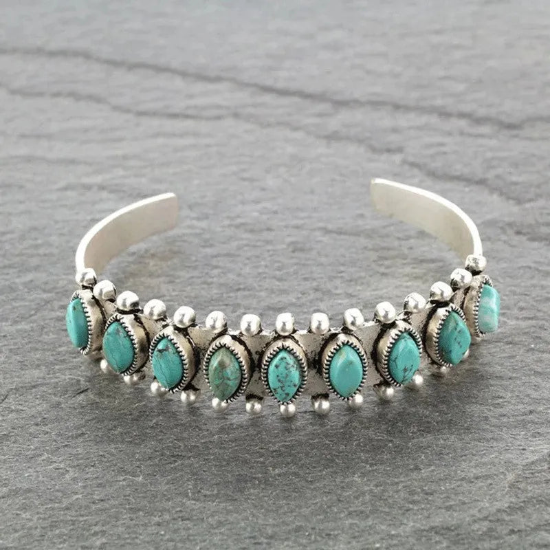 Artificial Turquoise Alloy Open Bracelet Turquoise One Size - Fashorio