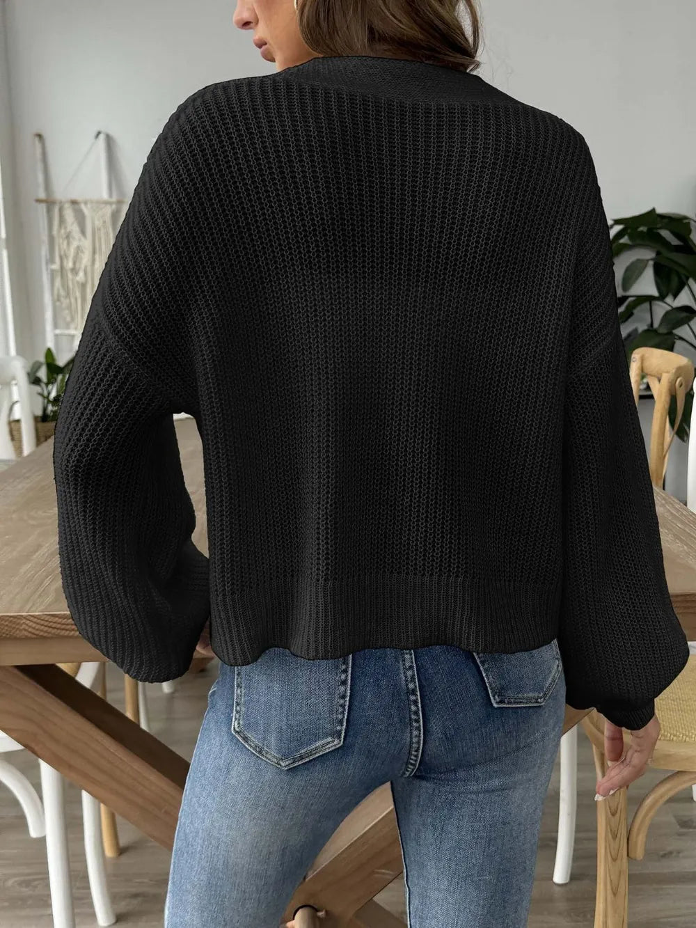 Heart Button Down V-Neck Long Sleeve Cardigan - Fashorio