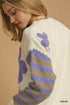 Umgee Flower Jacquard Striped Long Sleeve Sweater - Fashorio