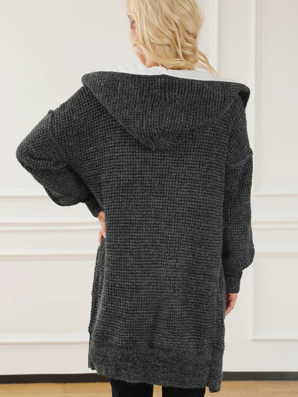 Open Front Hooded Winter Coat with Pockets - Fashorio