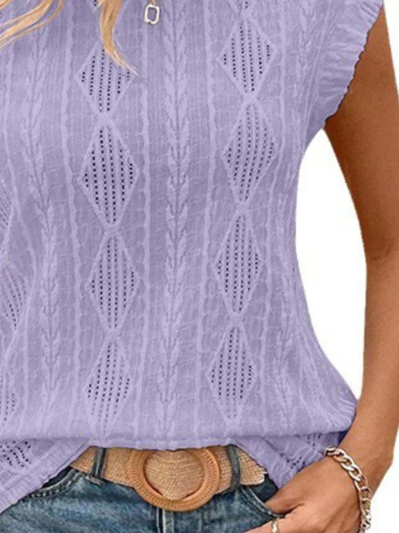 Openwork Round Neck Top - Fashorio