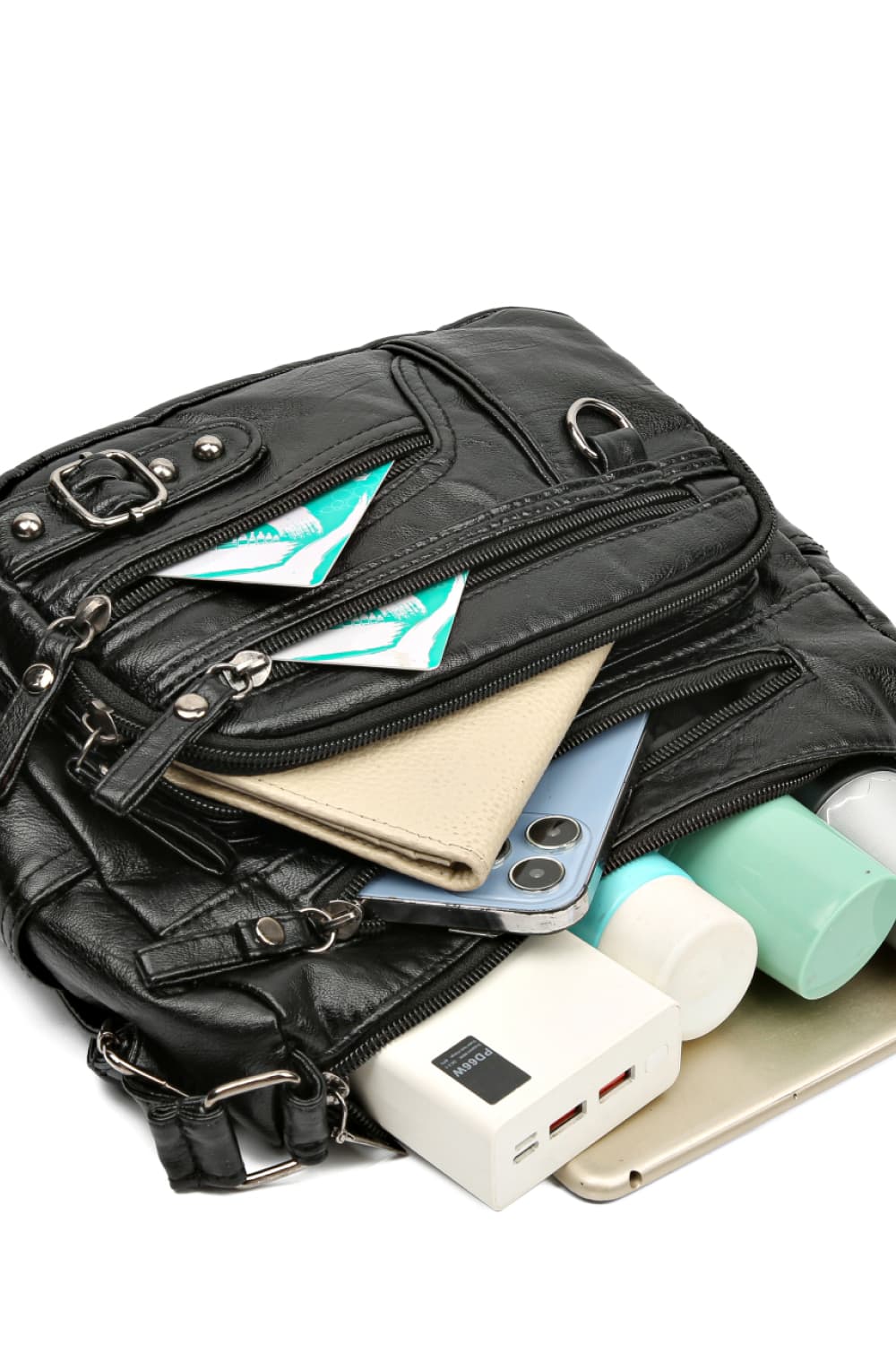Multi-Pocket PU Leather Crossbody Bag - Fashorio