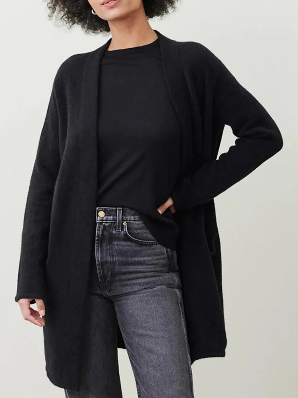 Open Front Long Sleeve Cardigan with Pockets - Fashorio