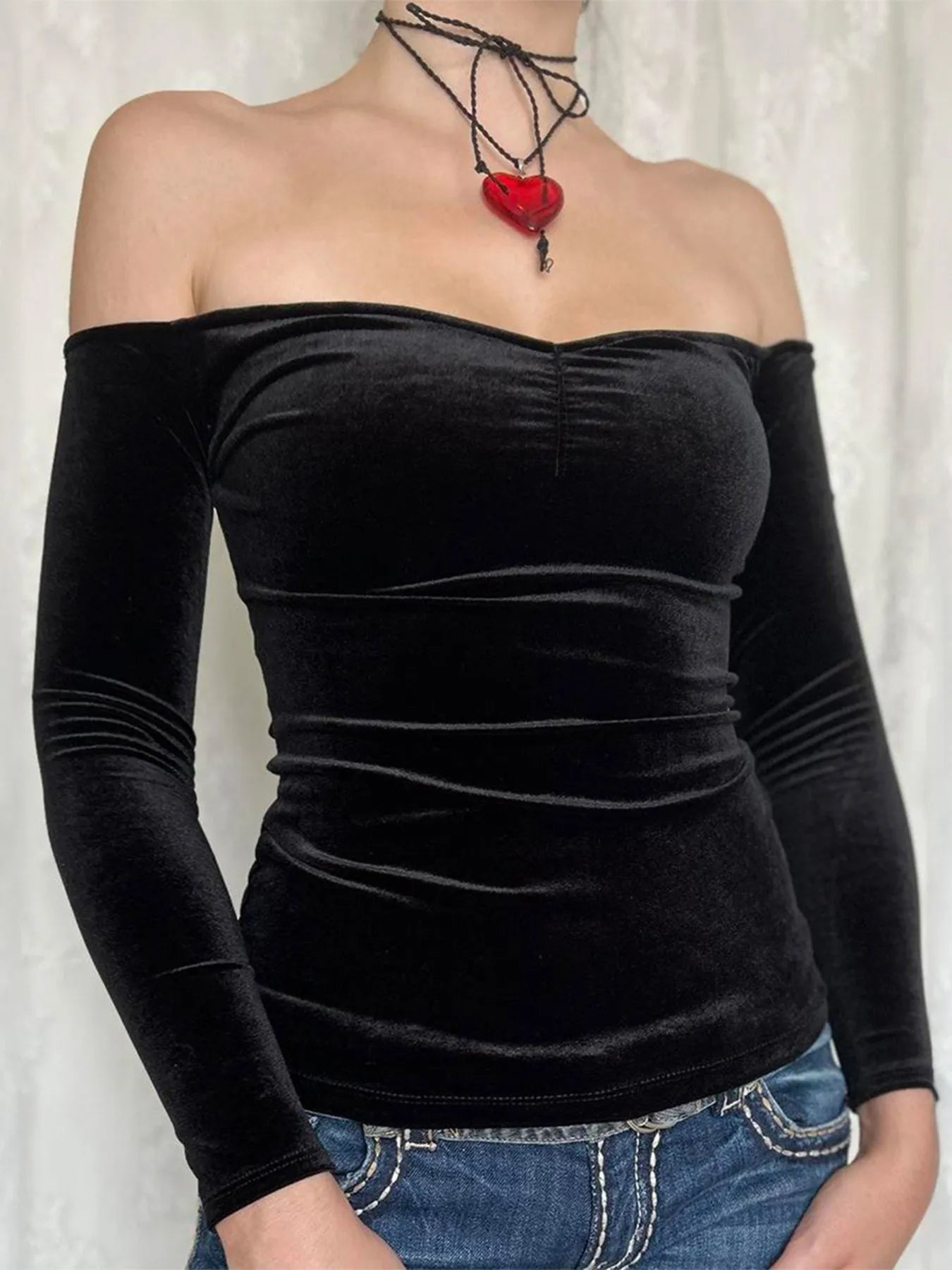 Off-Shoulder Long Sleeve Top - Fashorio