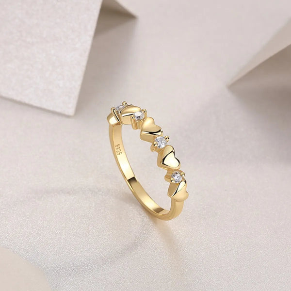 925 Sterling Silver Moissanite Heart Ring Gold - Fashorio