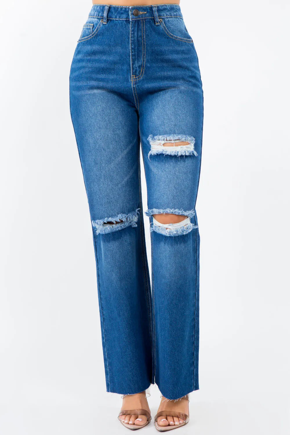 American Bazi High Waist Distressed Wide Leg Jeans - Fashorio