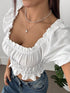 Frill Ruffled Hem Puff Sleeve Crop Blouse - Fashorio