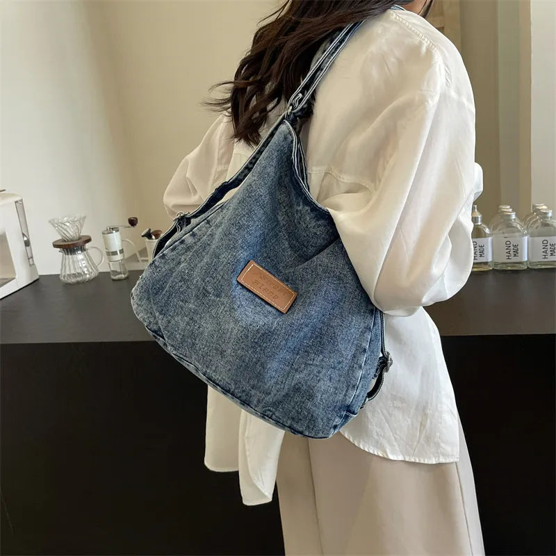 Adjustable Strap Denim Shoulder Bag - Fashorio