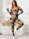 Scoop Neck Long Sleeve Active Jumpsuit Taupe - Fashorio
