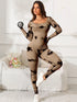 Scoop Neck Long Sleeve Active Jumpsuit Taupe - Fashorio