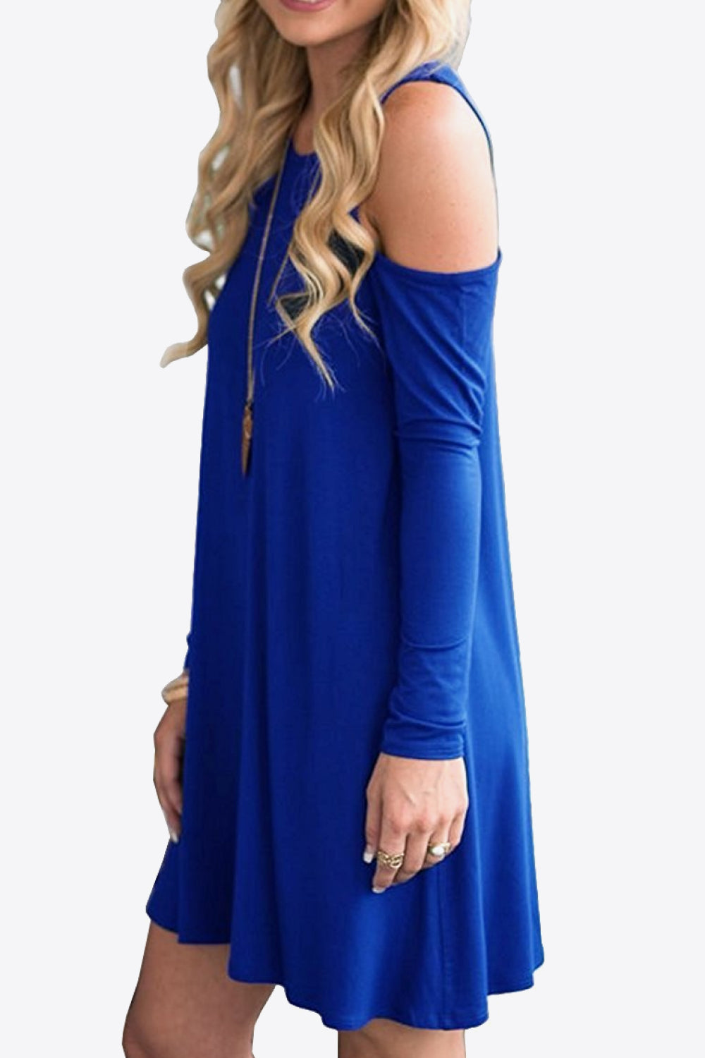 Cold-Shoulder Long Sleeve Mini Dress – Casual Round Neck Style - Fashorio