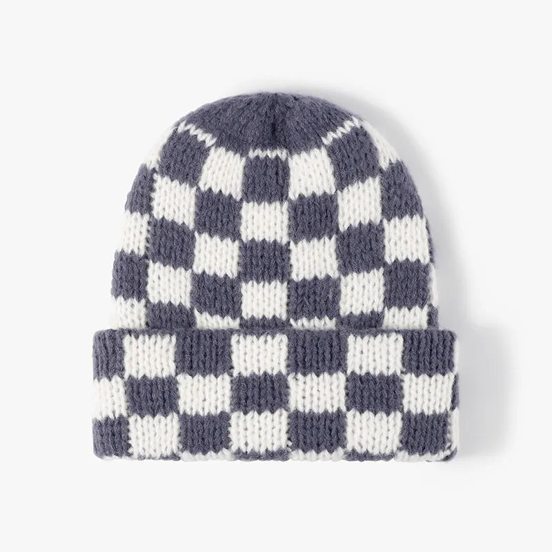 Thermal Checkered Hat Dusty Blue One Size - Fashorio