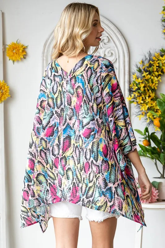 Heimish Full Size Multi Color Snake Open Cardigan Plus Size - Fashorio