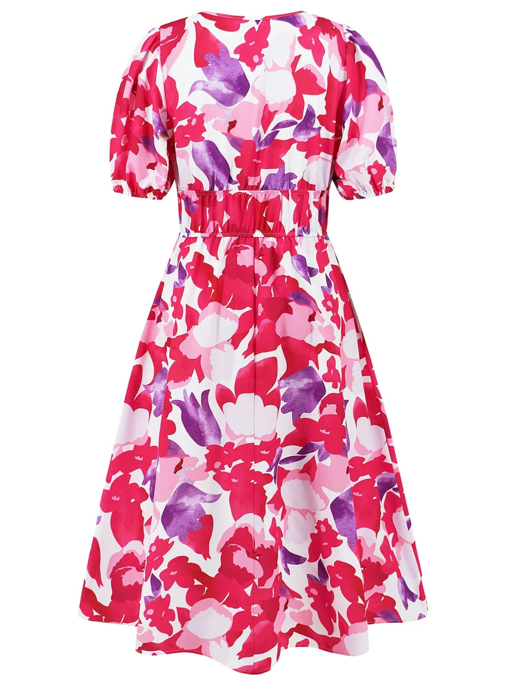 Ruched Printed Surplice Short Sleeve Dress - Fashorio