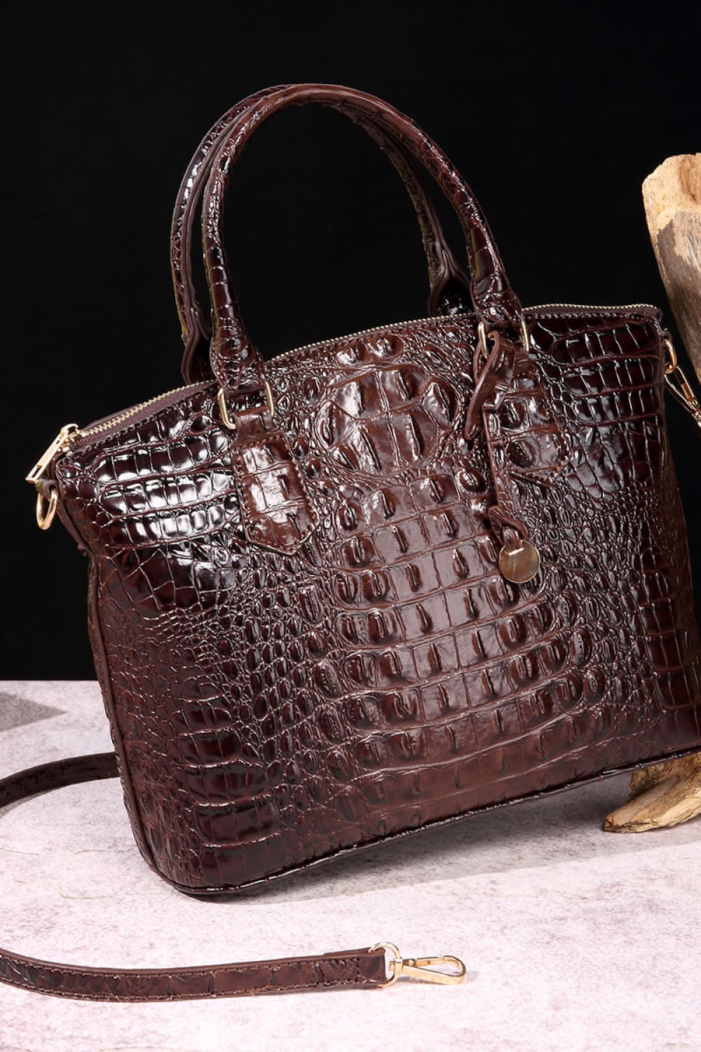 PU Leather Handbag Chocolate One Size - Fashorio
