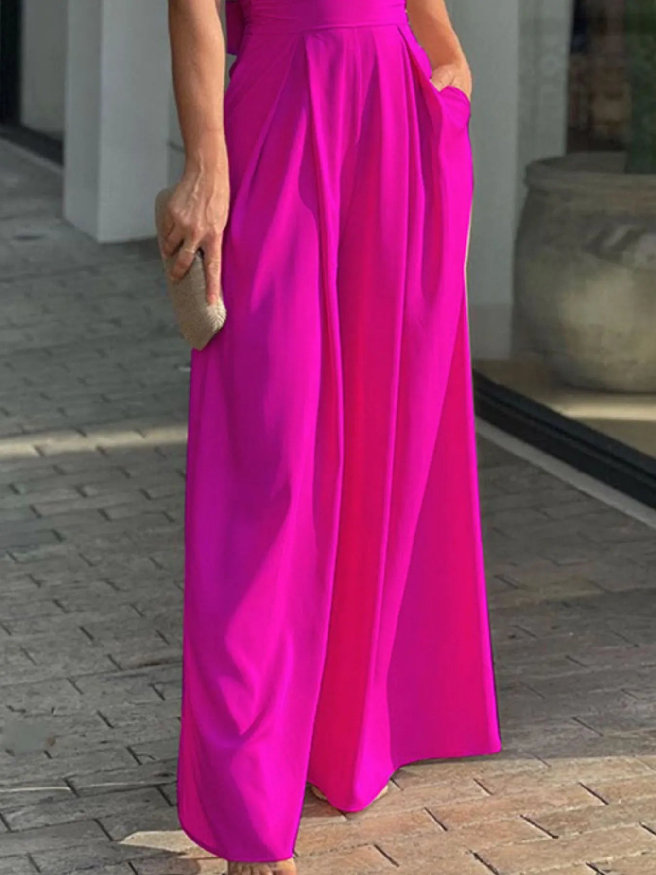 Full Size Cutout V-Neck Puff Sleeve Jumpsuit Plus Size - Fashorio