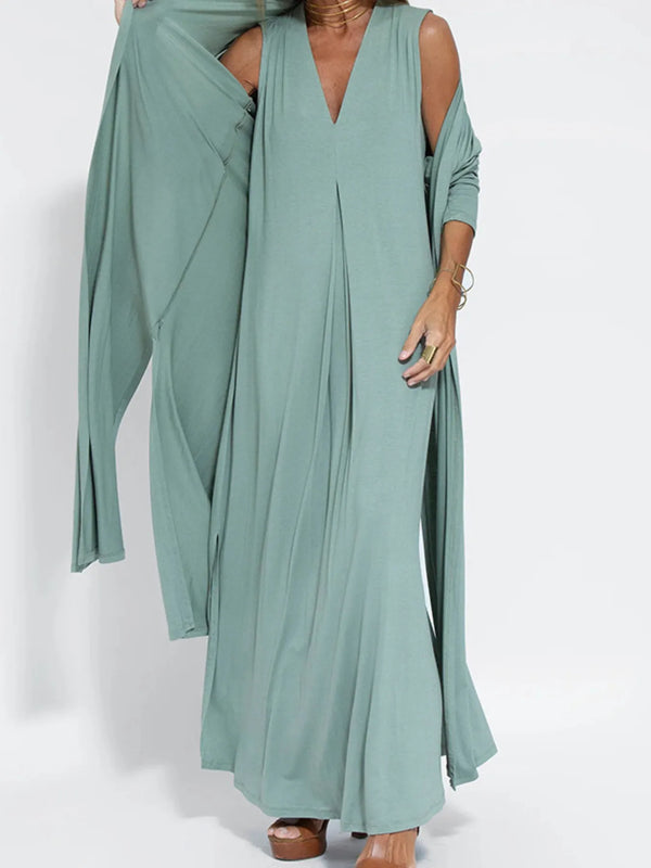 Full Size Open Front Side Slit Longline Cardigan Plus Size Teal - Fashorio