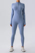 Half Zip Mock Neck Active Jumpsuit Light Blue - Fashorio