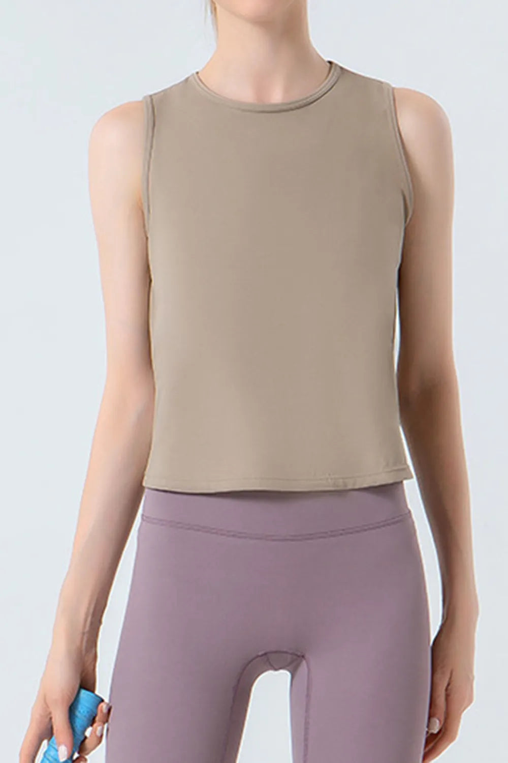 Round Neck Active Tank Tan - Fashorio